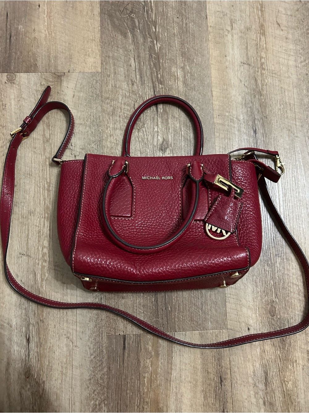 Vintage Michael Kors Red Pebbled Leather Satchel with Detachable Strap